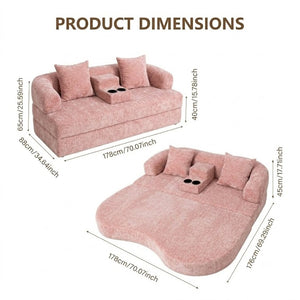 English Elm 70 Inch Chenille Convertible Loveseat Sleeper with Curved Design and Foam Core for Studios Pink W5156P546720