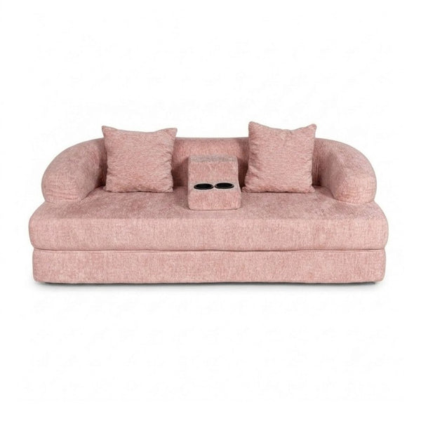 English Elm 70 Inch Chenille Convertible Loveseat Sleeper with Curved Design and Foam Core for Studios Pink W5156P546720