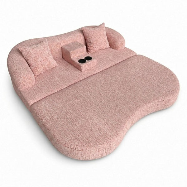 English Elm 70 Inch Chenille Convertible Loveseat Sleeper with Curved Design and Foam Core for Studios Pink W5156P546720