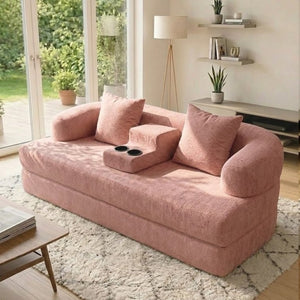 English Elm 70 Inch Chenille Convertible Loveseat Sleeper with Curved Design and Foam Core for Studios Pink W5156P546720