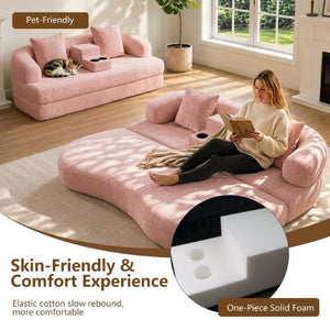 English Elm 70 Inch Chenille Convertible Loveseat Sleeper with Curved Design and Foam Core for Studios Pink W5156P546720