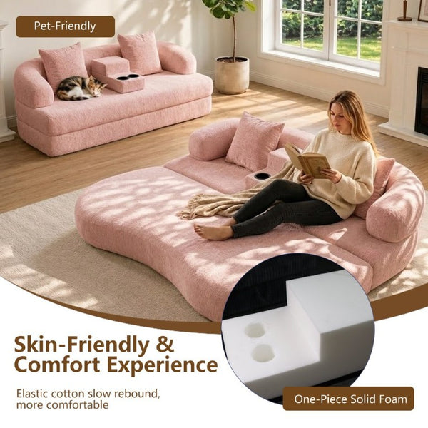 English Elm 70 Inch Chenille Convertible Loveseat Sleeper with Curved Design and Foam Core for Studios Pink W5156P546720