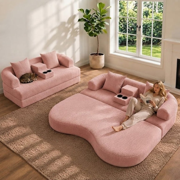 English Elm 70 Inch Chenille Convertible Loveseat Sleeper with Curved Design and Foam Core for Studios Pink W5156P546720