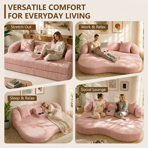 English Elm 70 Inch Chenille Convertible Loveseat Sleeper with Curved Design and Foam Core for Studios Pink W5156P546720
