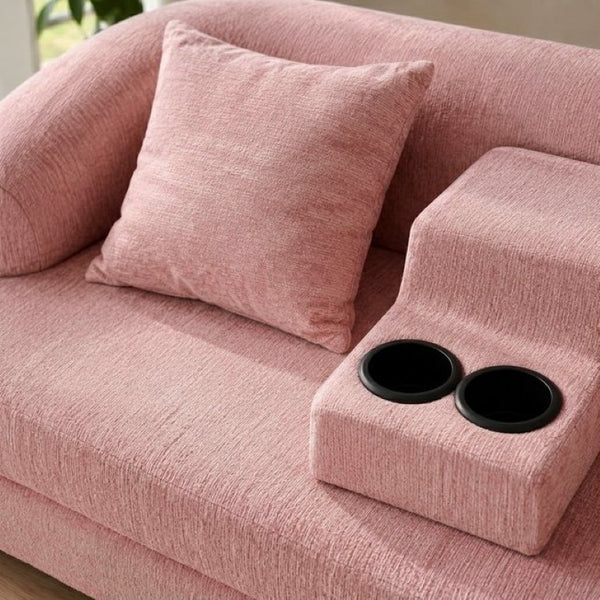 English Elm 70 Inch Chenille Convertible Loveseat Sleeper with Curved Design and Foam Core for Studios Pink W5156P546720