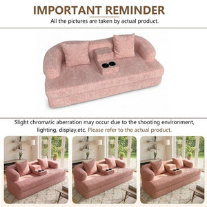 English Elm 70 Inch Chenille Convertible Loveseat Sleeper with Curved Design and Foam Core for Studios Pink W5156P546720
