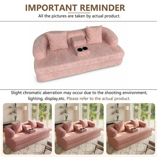 English Elm 70 Inch Chenille Convertible Loveseat Sleeper with Curved Design and Foam Core for Studios Pink W5156P546720