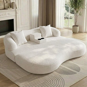 English Elm 70 Inch Chenille Convertible Loveseat Sleeper with Curved Design and Foam Core for Studios Off White W5156P546721