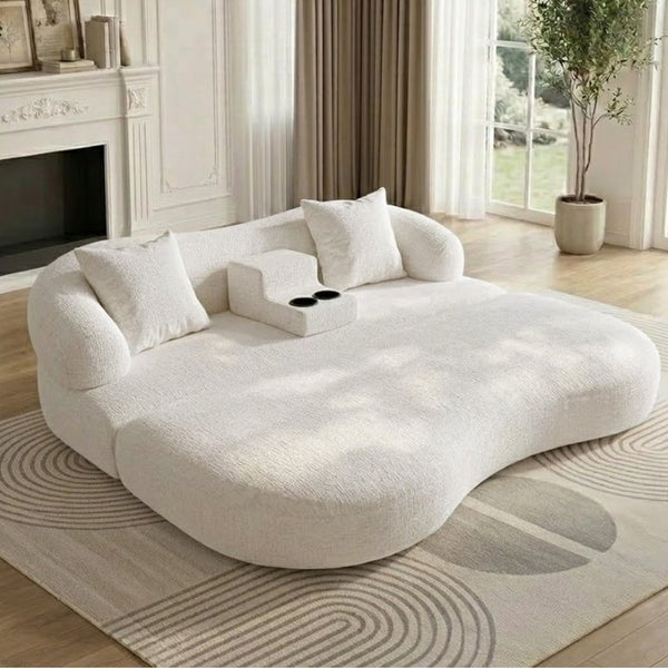 English Elm 70 Inch Chenille Convertible Loveseat Sleeper with Curved Design and Foam Core for Studios Off White W5156P546721