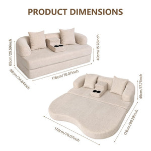 English Elm 70 Inch Chenille Convertible Loveseat Sleeper with Curved Design and Foam Core for Studios Off White W5156P546721