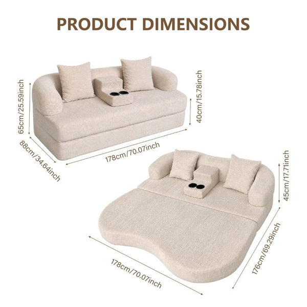 English Elm 70 Inch Chenille Convertible Loveseat Sleeper with Curved Design and Foam Core for Studios Off White W5156P546721
