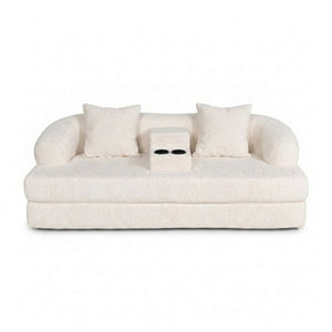 English Elm 70 Inch Chenille Convertible Loveseat Sleeper with Curved Design and Foam Core for Studios Off White W5156P546721