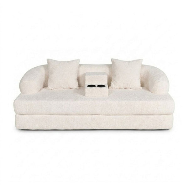 English Elm 70 Inch Chenille Convertible Loveseat Sleeper with Curved Design and Foam Core for Studios Off White W5156P546721
