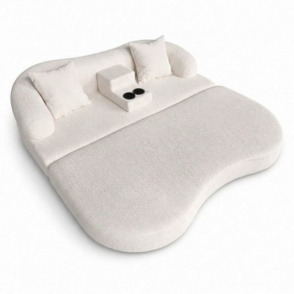 English Elm 70 Inch Chenille Convertible Loveseat Sleeper with Curved Design and Foam Core for Studios Off White W5156P546721