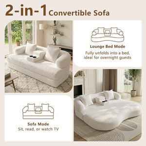 English Elm 70 Inch Chenille Convertible Loveseat Sleeper with Curved Design and Foam Core for Studios Off White W5156P546721