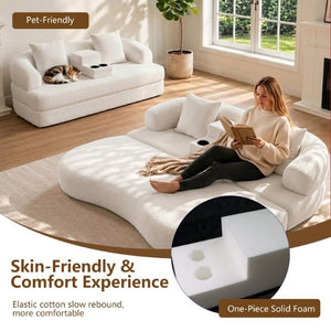 English Elm 70 Inch Chenille Convertible Loveseat Sleeper with Curved Design and Foam Core for Studios Off White W5156P546721