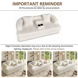 English Elm 70 Inch Chenille Convertible Loveseat Sleeper with Curved Design and Foam Core for Studios Off White W5156P546721