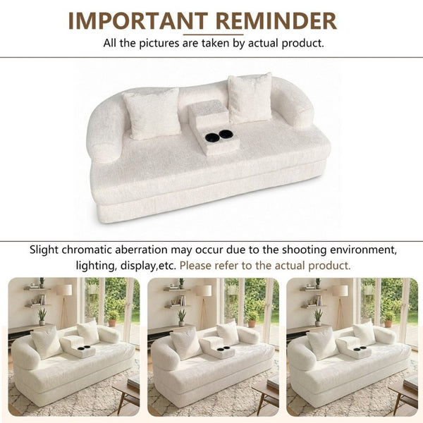 English Elm 70 Inch Chenille Convertible Loveseat Sleeper with Curved Design and Foam Core for Studios Off White W5156P546721