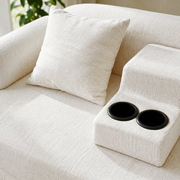 English Elm 70 Inch Chenille Convertible Loveseat Sleeper with Curved Design and Foam Core for Studios Off White W5156P546721