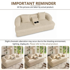 English Elm 70 Inch Chenille Convertible Loveseat Sleeper with Curved Design and Foam Core for Studios Apricot W5156P546724