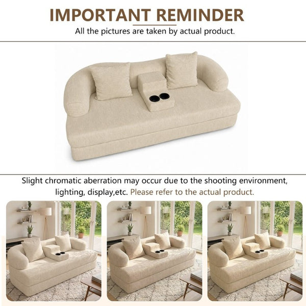 English Elm 70 Inch Chenille Convertible Loveseat Sleeper with Curved Design and Foam Core for Studios Apricot W5156P546724
