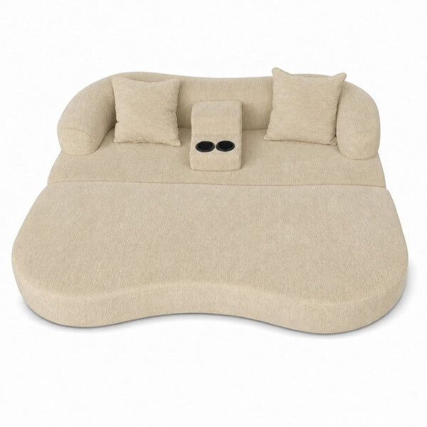 English Elm 70 Inch Chenille Convertible Loveseat Sleeper with Curved Design and Foam Core for Studios Apricot W5156P546724
