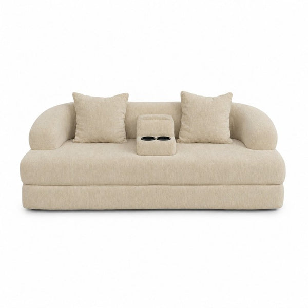 English Elm 70 Inch Chenille Convertible Loveseat Sleeper with Curved Design and Foam Core for Studios Apricot W5156P546724