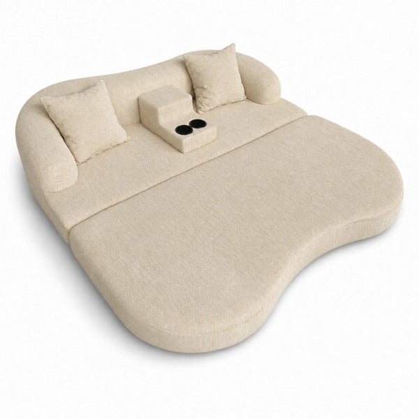 English Elm 70 Inch Chenille Convertible Loveseat Sleeper with Curved Design and Foam Core for Studios Apricot W5156P546724