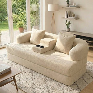 English Elm 70 Inch Chenille Convertible Loveseat Sleeper with Curved Design and Foam Core for Studios Apricot W5156P546724