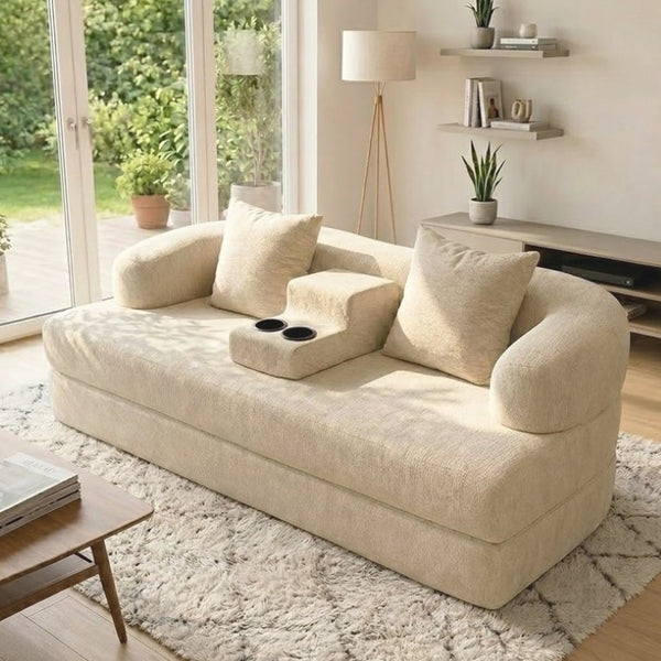 English Elm 70 Inch Chenille Convertible Loveseat Sleeper with Curved Design and Foam Core for Studios Apricot W5156P546724
