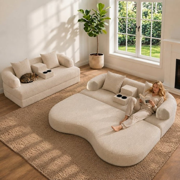 English Elm 70 Inch Chenille Convertible Loveseat Sleeper with Curved Design and Foam Core for Studios Apricot W5156P546724