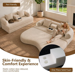 English Elm 70 Inch Chenille Convertible Loveseat Sleeper with Curved Design and Foam Core for Studios Apricot W5156P546724
