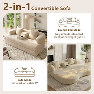 English Elm 70 Inch Chenille Convertible Loveseat Sleeper with Curved Design and Foam Core for Studios Apricot W5156P546724