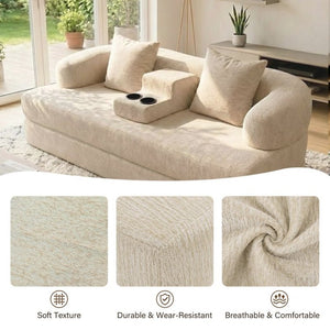 English Elm 70 Inch Chenille Convertible Loveseat Sleeper with Curved Design and Foam Core for Studios Apricot W5156P546724