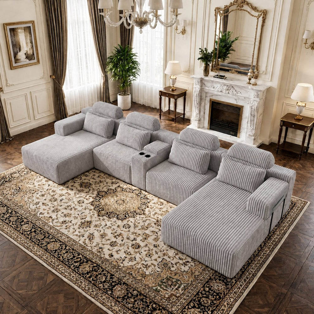 English Elm Modern Corduroy Velvet U-Shaped Sectional Three Piece Modular Sofa for Family Rooms W5156S00005