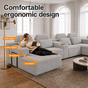 English Elm Modern Corduroy Velvet U-Shaped Sectional Three Piece Modular Sofa for Family Rooms W5156S00005