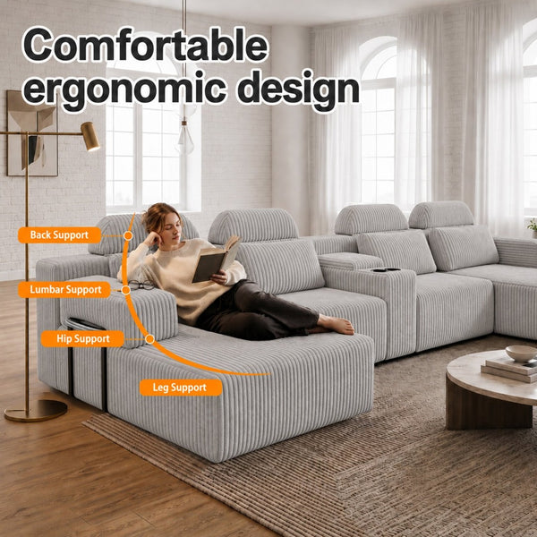 English Elm Modern Corduroy Velvet U-Shaped Sectional Three Piece Modular Sofa for Family Rooms W5156S00005