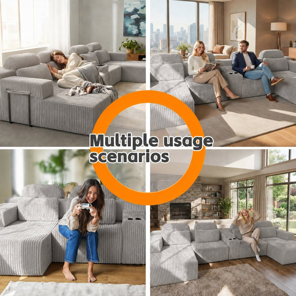 English Elm Modern Corduroy Velvet U-Shaped Sectional Three Piece Modular Sofa for Family Rooms W5156S00005