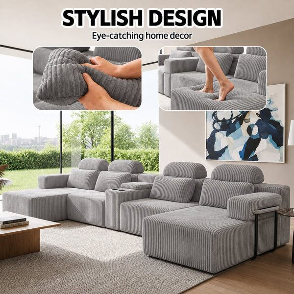 English Elm Modern Corduroy Velvet U-Shaped Sectional Three Piece Modular Sofa for Family Rooms W5156S00005