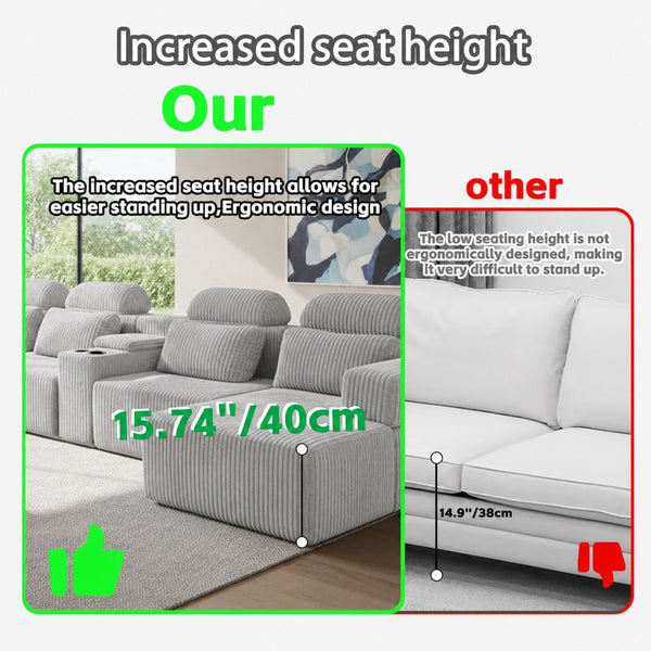 English Elm Modern Corduroy Velvet U-Shaped Sectional Three Piece Modular Sofa for Family Rooms W5156S00005