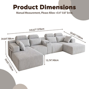 English Elm Modern Corduroy Velvet U-Shaped Sectional Three Piece Modular Sofa for Family Rooms W5156S00005
