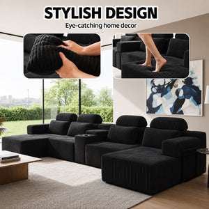 English Elm Modern Corduroy U-Shaped Sectional Sofa with Cup Holders for Spacious Living Rooms W5156S00006