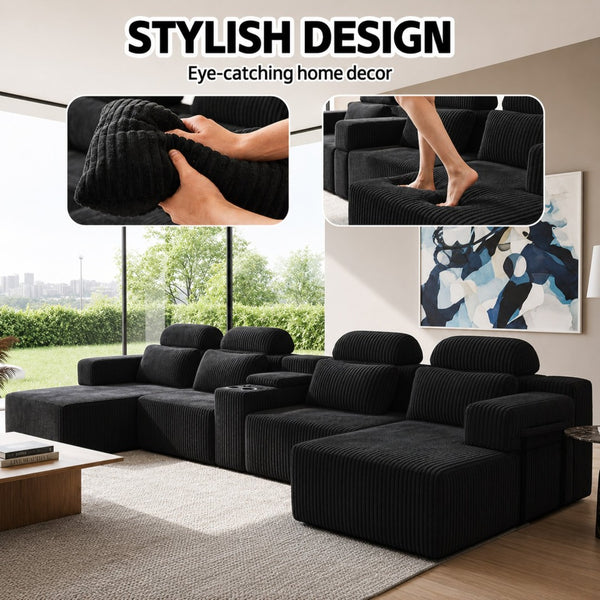 English Elm Modern Corduroy U-Shaped Sectional Sofa with Cup Holders for Spacious Living Rooms W5156S00006