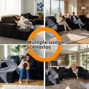English Elm Modern Corduroy U-Shaped Sectional Sofa with Cup Holders for Spacious Living Rooms W5156S00006