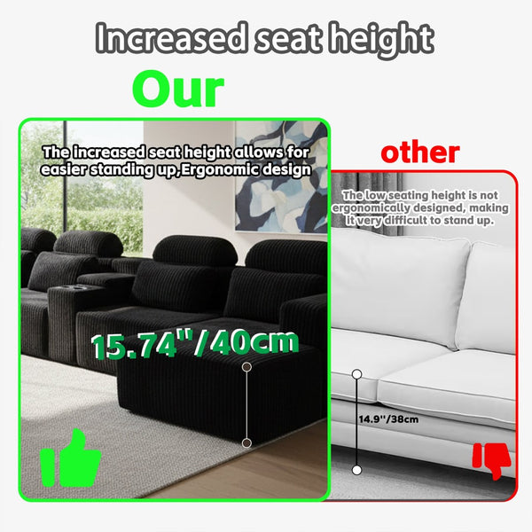 English Elm Modern Corduroy U-Shaped Sectional Sofa with Cup Holders for Spacious Living Rooms W5156S00006