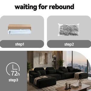 English Elm Modern Corduroy U-Shaped Sectional Sofa with Cup Holders for Spacious Living Rooms W5156S00006