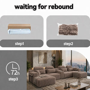 English Elm Modern Corduroy U-Shaped Sectional Six Seat Modular Sofa with Built-In Storage Console W5156S00007