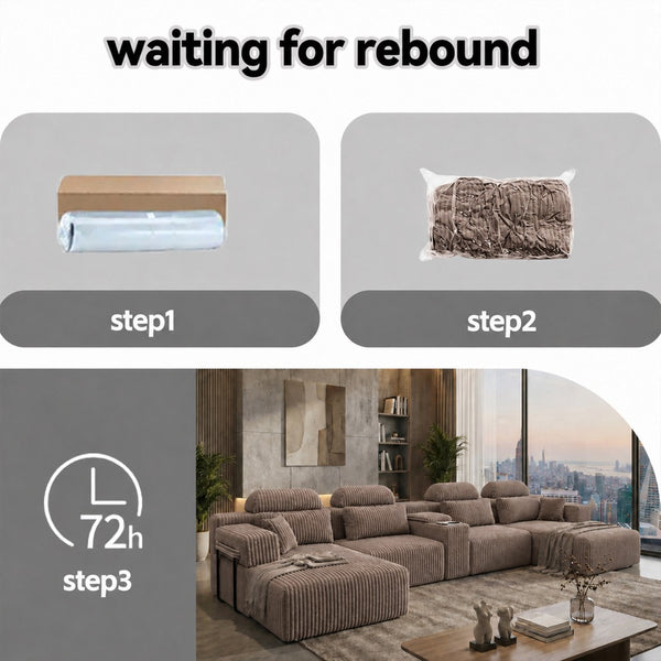 English Elm Modern Corduroy U-Shaped Sectional Six Seat Modular Sofa with Built-In Storage Console W5156S00007