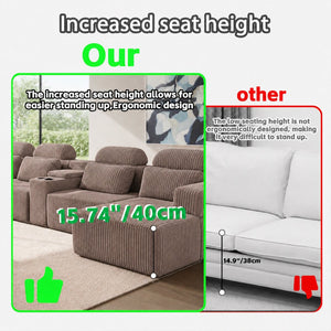 English Elm Modern Corduroy U-Shaped Sectional Six Seat Modular Sofa with Built-In Storage Console W5156S00007