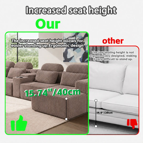 English Elm Modern Corduroy U-Shaped Sectional Six Seat Modular Sofa with Built-In Storage Console W5156S00007